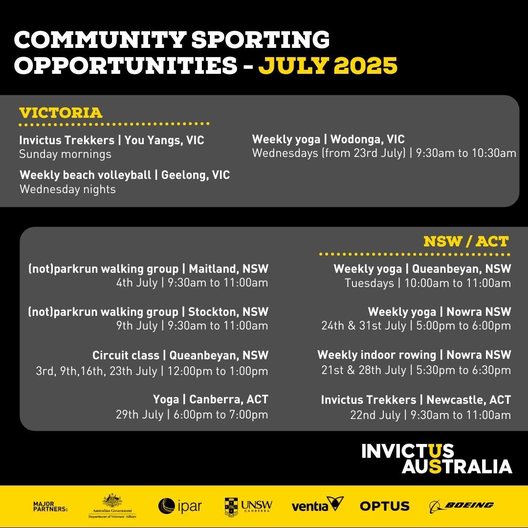 InvictusAus's tweet image. Get involved in community sport this July.
To register for any of these events, or learn more about other upcoming opportunities, join your local Facebook group: ap1.hubs.ly/y05lbh0
#communitysport #communitysupport #whatson