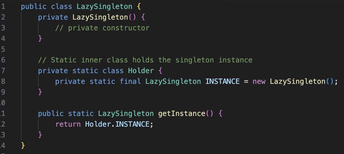 theskilledcoder's tweet image. 5. Initialization-on-Demand Holder (a variant of Singleton)
Lazy-load a singleton safely without synchronized. 
Use when you want performant, thread-safe singleton.