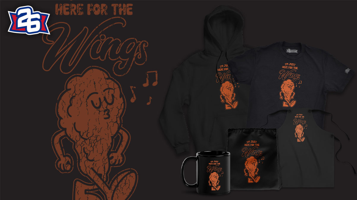 Don't mind me, I'm Just Here for the Wings! All sales of this NEW design through next Sunday help support John Jaeger. Learn his story and get yours here: 26yw.co/here-for-wings #Buffalo
