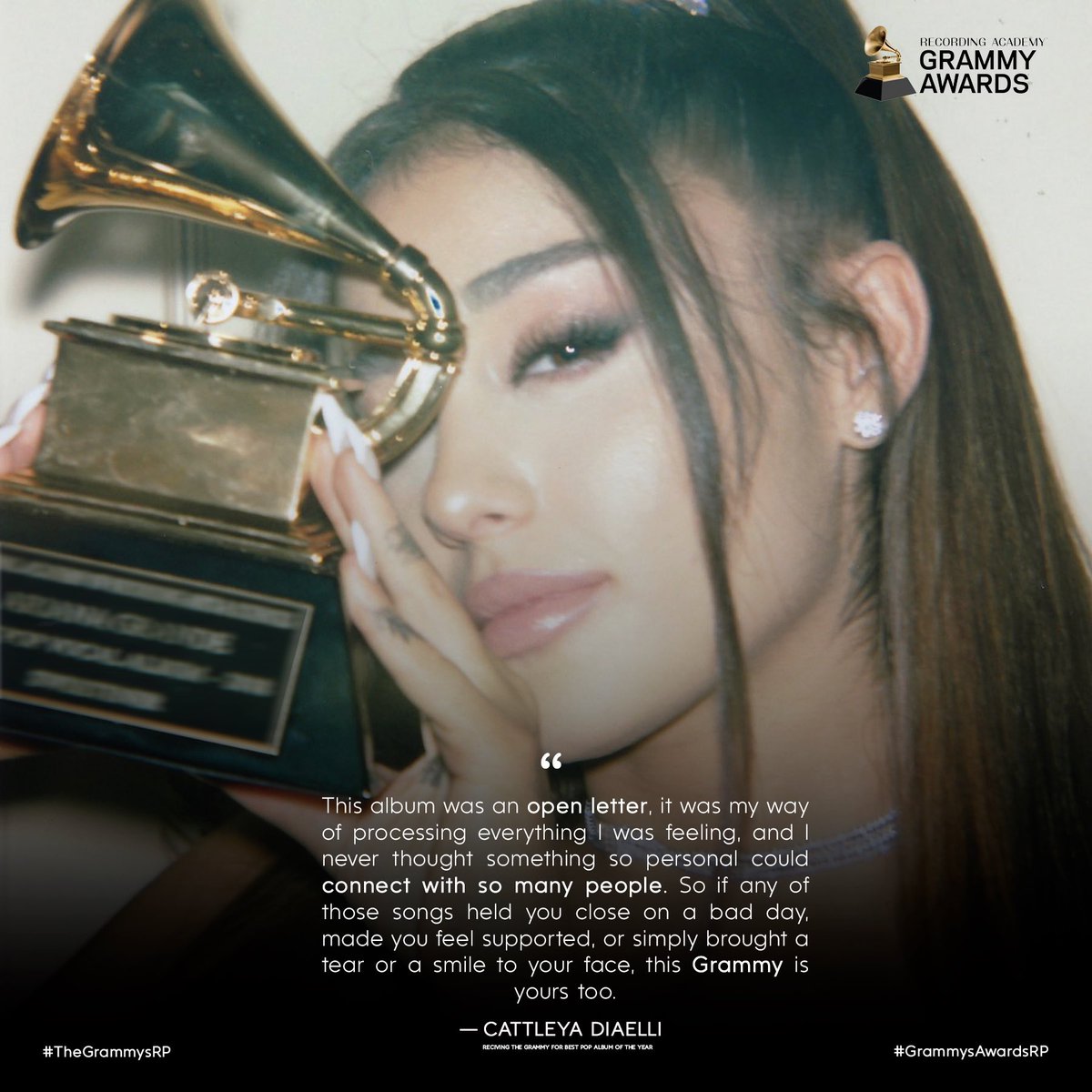 GrammysAwardsRP's tweet photo. ❨🏆 • 2025 ❩ · 𝗧𝗵𝗲 𝗚𝗥𝗔𝗠𝗠𝗬𝘀 ᴿᴾ
ꗃ #TheGrammysRP ⇉ Award Show.
🎼 • 𝗝𝘂𝗻𝗲 𝟮𝟵𝗧𝗛 • #GrammysAwardsRP

𝗖𝗮𝘁𝘁𝗹𝗲𝘆𝗮 𝗗𝗶𝗮𝗲𝗹𝗹𝗶 (@wishated) accepting her Grammy. https://t.co/cWrirN136m