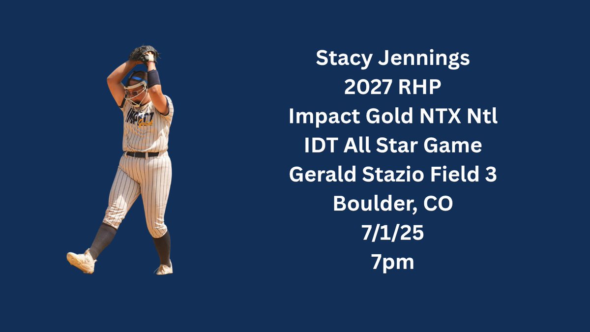 Stacy Jennings 2027 (@stacypitcher78) on Twitter photo So thankful to be selected for the IDT All-Star game! <a href="/ImpactGoldOrg/">Impact Gold Fastpitch</a> <a href="/Gosset41/">Brian Gosset</a> <a href="/Richlandsball/">Richland Softball</a> <a href="/coachjrtorres/">Coach Junior Torres</a> <a href="/fastpitchwatch/">Fastpitch Watch</a> <a href="/ExtraInningSB/">EXTRA INNING SOFTBALL</a> So thankful to be selected for the IDT All-Star game! <a href="/ImpactGoldOrg/">Impact Gold Fastpitch</a> <a href="/Gosset41/">Brian Gosset</a> <a href="/Richlandsball/">Richland Softball</a> <a href="/coachjrtorres/">Coach Junior Torres</a> <a href="/fastpitchwatch/">Fastpitch Watch</a> <a href="/ExtraInningSB/">EXTRA INNING SOFTBALL</a>