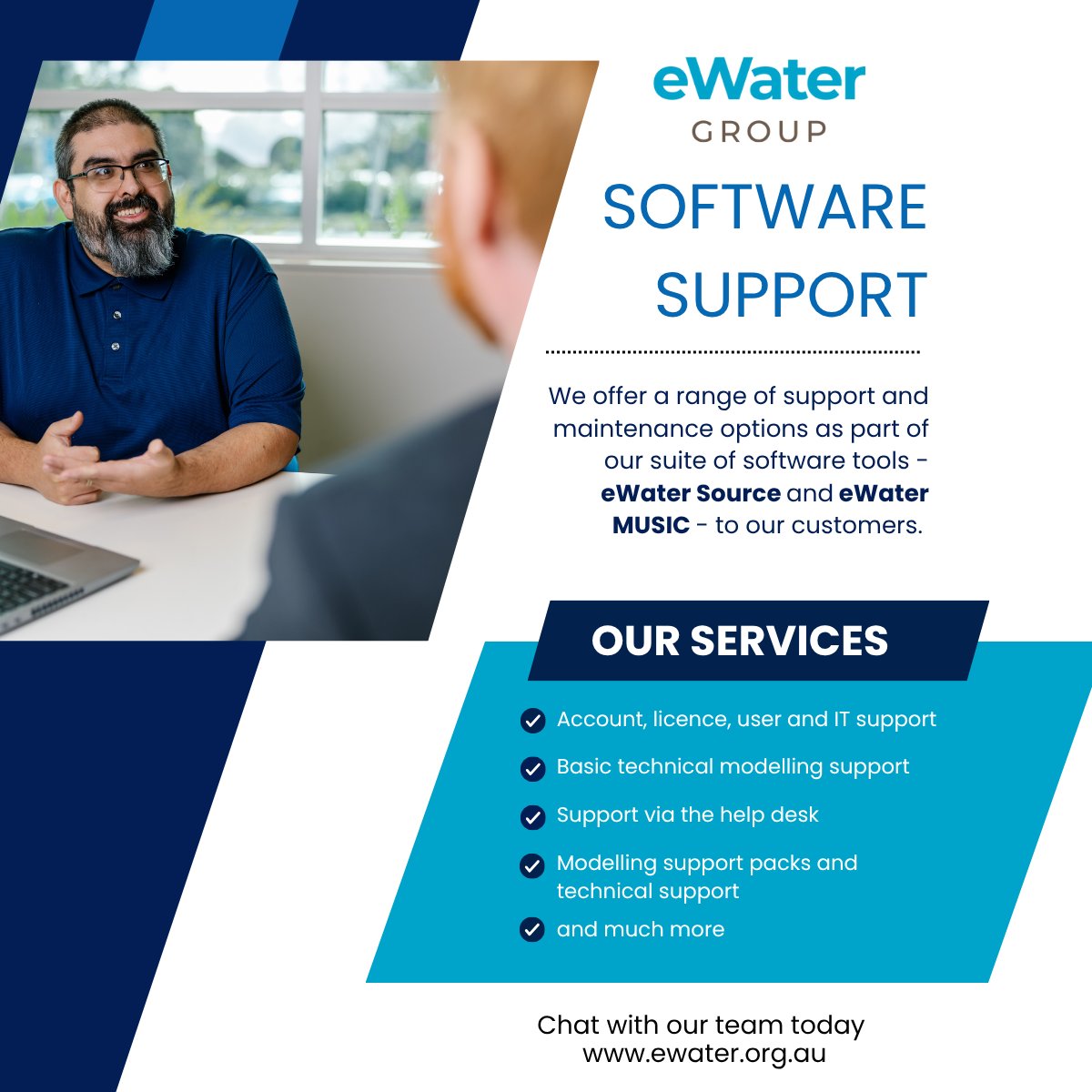 At eWater, we understand the critical role that our community, both in the public and private sectors, play in delivering sustainable water solutions in Australia and internationally.

Our Software Support hub is your go-to platform for:
💻 Software and licence downloads
🛠️