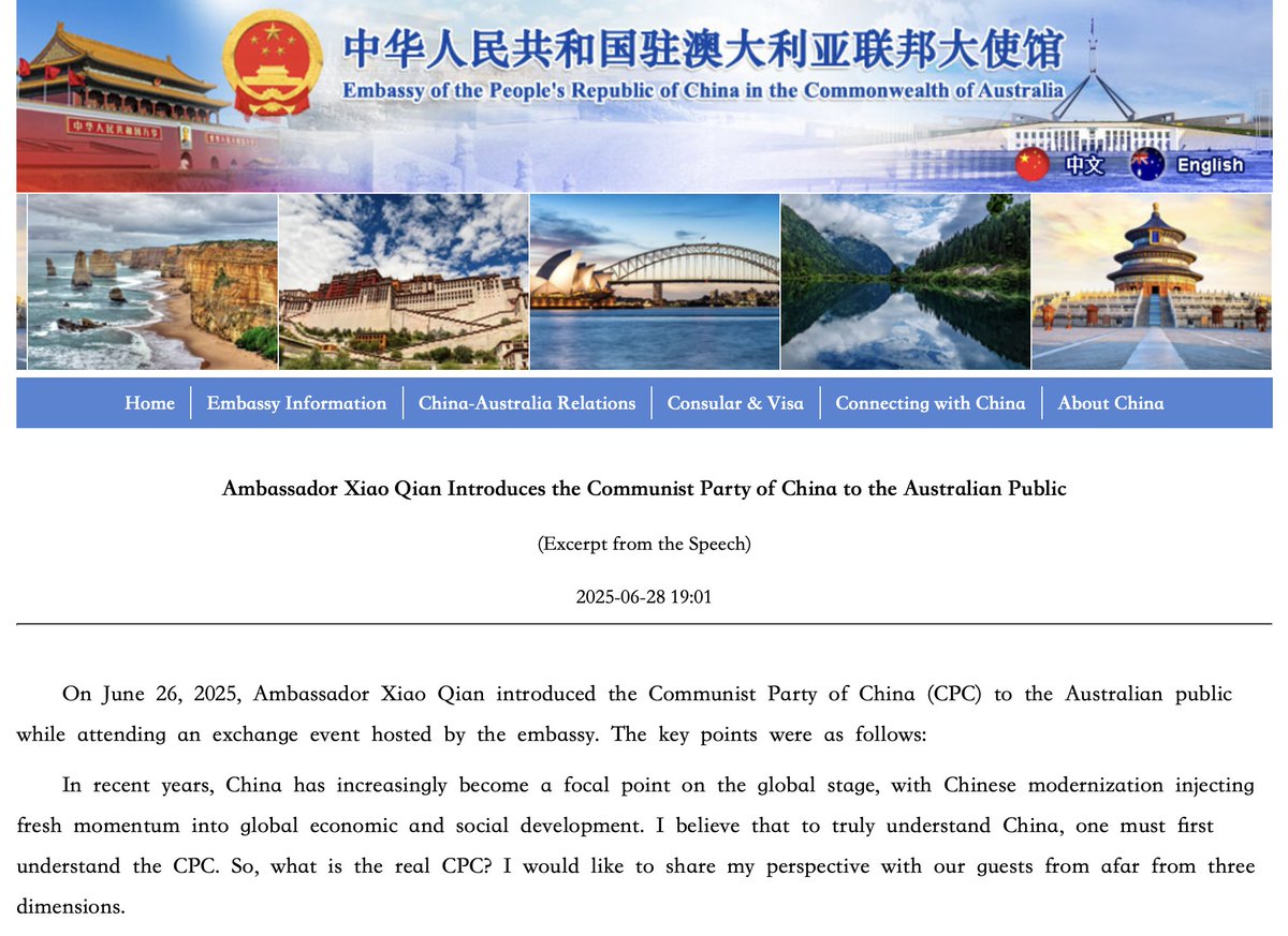 mhar4's tweet image. "I believe that to truly understand China, one must first understand the CPC.
So, what is the real CPC?
I would like to share my perspective with our guests from afar from three dimensions."
au.china-embassy.gov.cn/eng/dshd/20250…