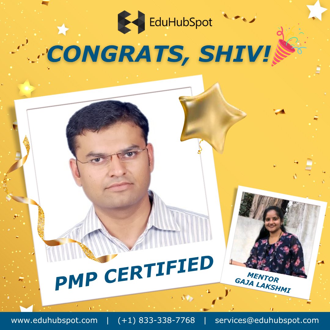 eduhubspot's tweet image. #SpotYourSuccess 🏆
 Congratulations on achieving your PMP Certification, Shiv Tiwary! You have worked hard and it has paid off. Thank you for trusting us with your journey!
 
 Mentored by : Gaja Lakshmi Padmanaban
 
 eduhubspot.com
 
#eduhubspot #pmpcertification