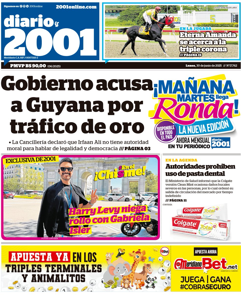 DarvinsonRojas's tweet image. #30Jun | Primera página del diario 2001.