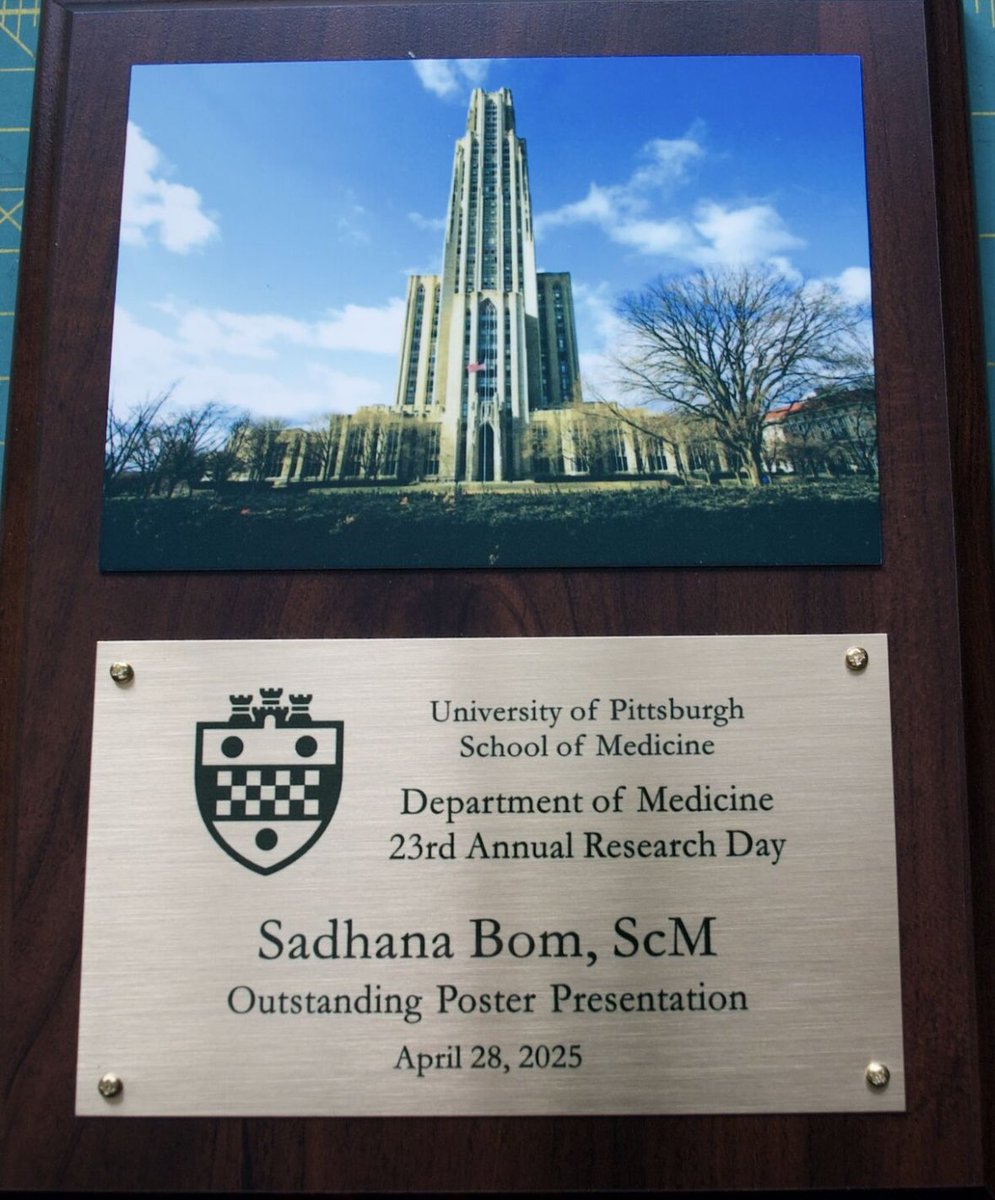 Congratulations to rising MS2 <a href="/sadhanabom/">Sadhana Bom</a> for winning the Outstanding Poster Presentation Award at <a href="/PittDeptofMed/">PittDeptofMed</a> 2025 Annual Research Day!! Fantastic job, Sadhana!!

#PhysicanScientist 

<a href="/PittHealthSci/">Pitt Health Sciences</a> <a href="/PittTweet/">University of Pittsburgh</a> <a href="/UPMC/">UPMC</a> <a href="/UPMCPhysicianEd/">UPMC Physician Resources</a>