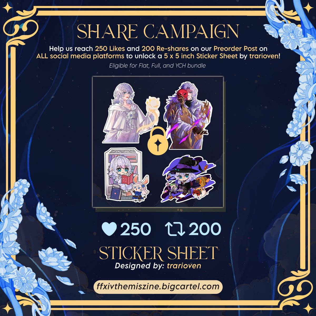 🌔 SHARE CAMPAIGN

Were you a fan of our promo art?👀 You can get some of them as stickers!

Help us reach 250 LIKES + 200 RE-SHARES on our pre-order post (linked below) across ALL of our social media platforms to unlock this sticker sheet with <a href="/_trarioven_/">Trarioven River - Metaphor take my life</a>'s beautiful artworks!