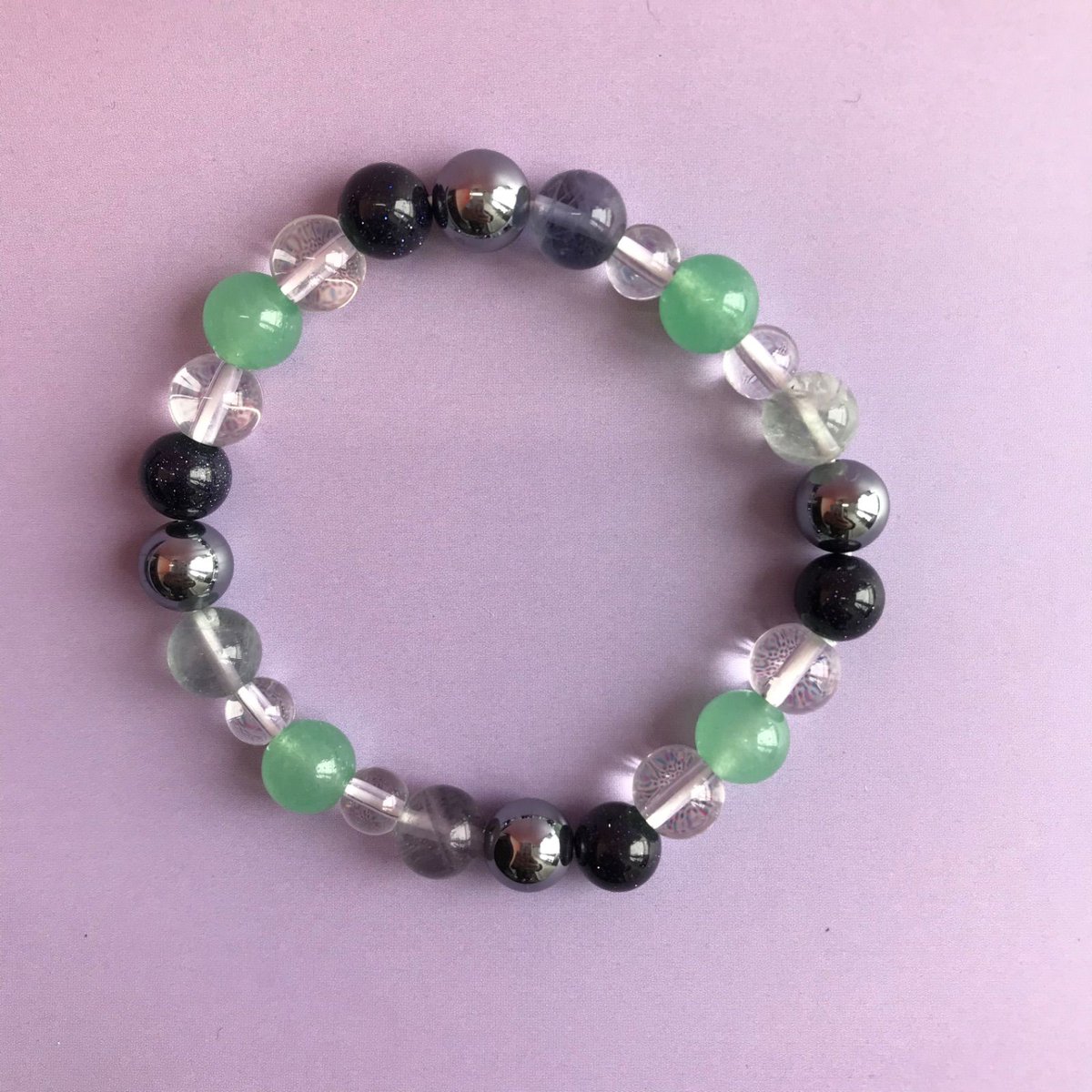 【障害者ブランド・ココリティ】安ちゃん作　ブレスレット「天然石ブレスレット（アベンチュリン、ブルーゴールドストーン)他」NO.2937