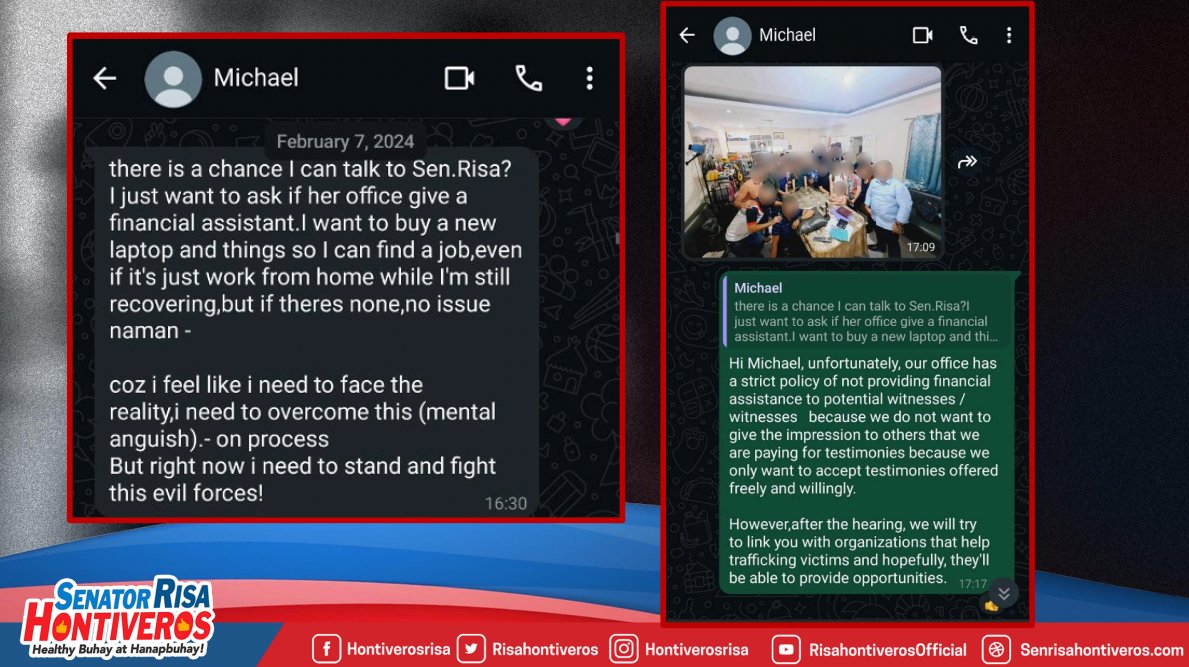 Hannah Ty (@hannaaahty) on Twitter photo SEN. RISA HONTIVEROS BARES RECEIPTS
READ: Sen. Risa Hontiveros releases proofs that Michael Maurilio, alyas 'Rene', was the first to reach out to Hontiveros' office in 2023, contradicting his earlier claim he was paid for or forced by the senator. <a href="/bncdotph/">Bilyonaryo News Channel</a> SEN. RISA HONTIVEROS BARES RECEIPTS
READ: Sen. Risa Hontiveros releases proofs that Michael Maurilio, alyas 'Rene', was the first to reach out to Hontiveros' office in 2023, contradicting his earlier claim he was paid for or forced by the senator. <a href="/bncdotph/">Bilyonaryo News Channel</a>
