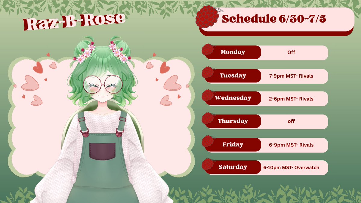 RazBRose1's tweet photo. Schedule time! #streamschedule https://t.co/0YduPmKjsp