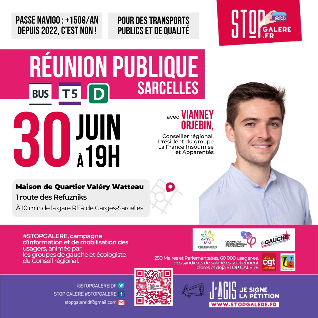 STOPGALEREIDF's tweet image. 🔴 #STOPGALERE dans les transports

RÉUNION PUBLIQUE
🗓️ Ce soir 19h
📍 Maison de quartier Valéry Watteau à Sarcelles

Avec :
@CelineMalaise Présidente @GaucheComIDF

@vianneyorjebin Président @GroupeLFI_A 

@CarinePELEGRIN élue @PoleEcolo_IDF 

@BilongoCarlos député du Val d’Oise
