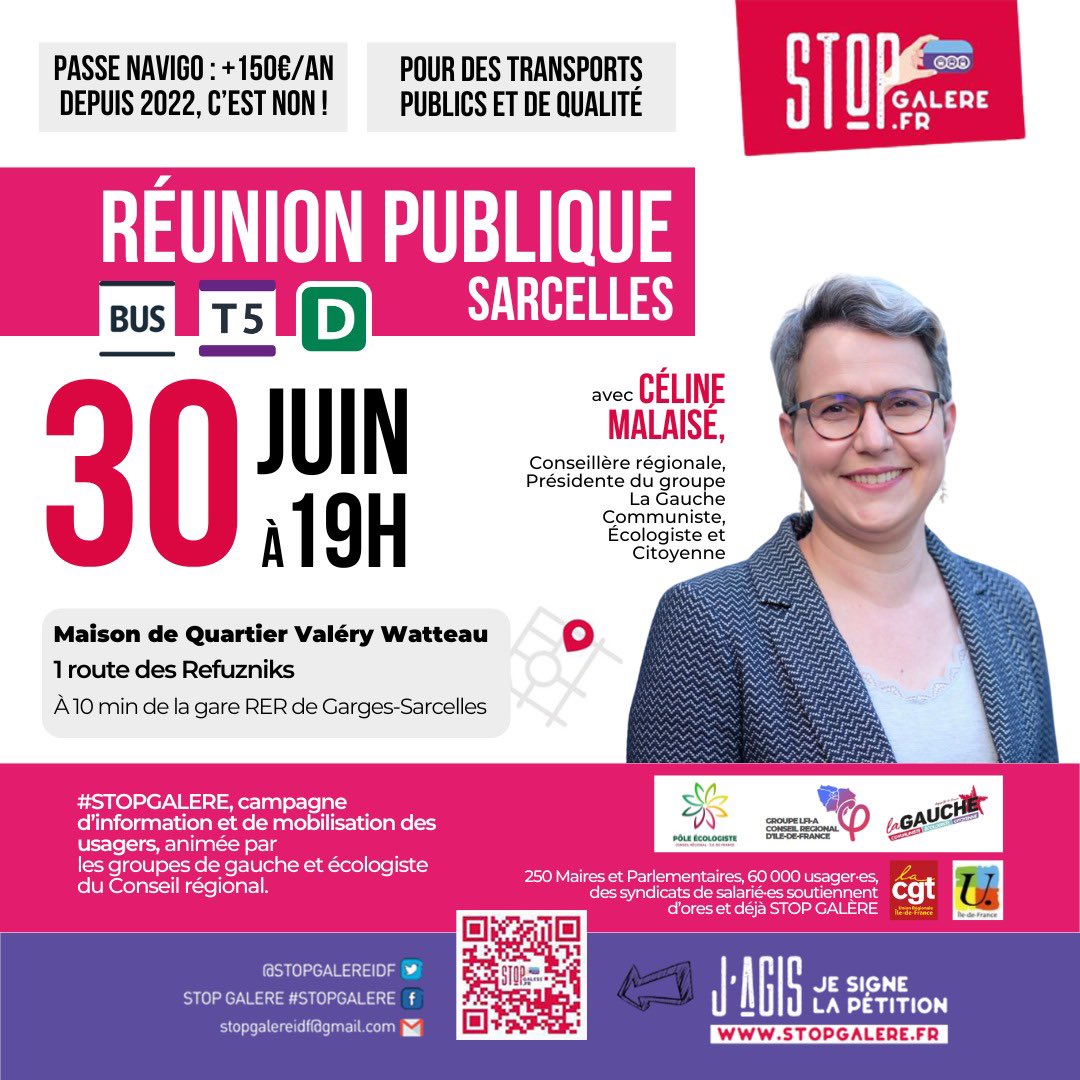 STOPGALEREIDF's tweet image. 🔴 #STOPGALERE dans les transports

RÉUNION PUBLIQUE
🗓️ Ce soir 19h
📍 Maison de quartier Valéry Watteau à Sarcelles

Avec :
@CelineMalaise Présidente @GaucheComIDF

@vianneyorjebin Président @GroupeLFI_A 

@CarinePELEGRIN élue @PoleEcolo_IDF 

@BilongoCarlos député du Val d’Oise