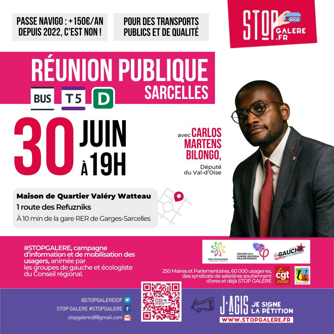 STOPGALEREIDF's tweet image. 🔴 #STOPGALERE dans les transports

RÉUNION PUBLIQUE
🗓️ Ce soir 19h
📍 Maison de quartier Valéry Watteau à Sarcelles

Avec :
@CelineMalaise Présidente @GaucheComIDF

@vianneyorjebin Président @GroupeLFI_A 

@CarinePELEGRIN élue @PoleEcolo_IDF 

@BilongoCarlos député du Val d’Oise