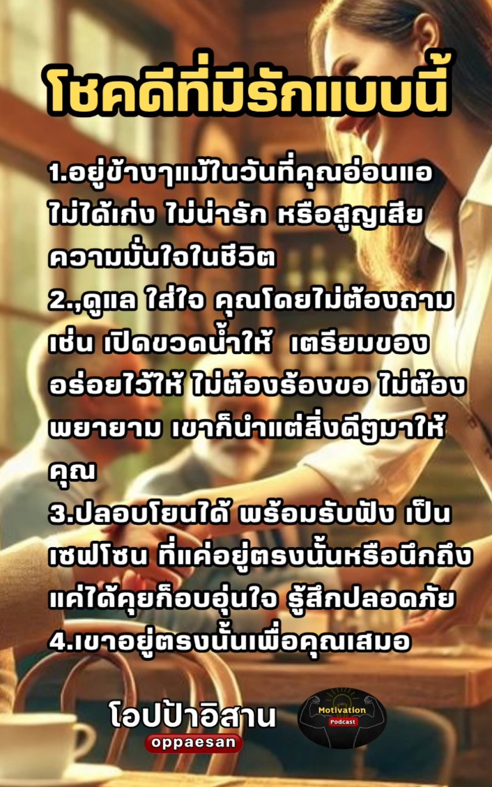 โชคดีที่มีรักแบบนี้
.

#แรงบันดาลใจ #คำคม #พลังบวก  #short #ข้อคิด  #โอปป้าอิสาน  #oppaesan #mindset #พัฒนาตัวเอง