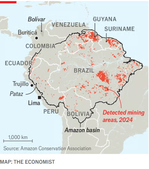 "As the world gobbles up gold, #LatinAmerica bleeds."

In #Colombia &amp; #Peru, gangs make more money from gold than from narcotics. And in Peru, 44% of total gold exports are illegal.

Across the region, dealing with illegal mining will require a rethink.
economist.com/the-americas/2…