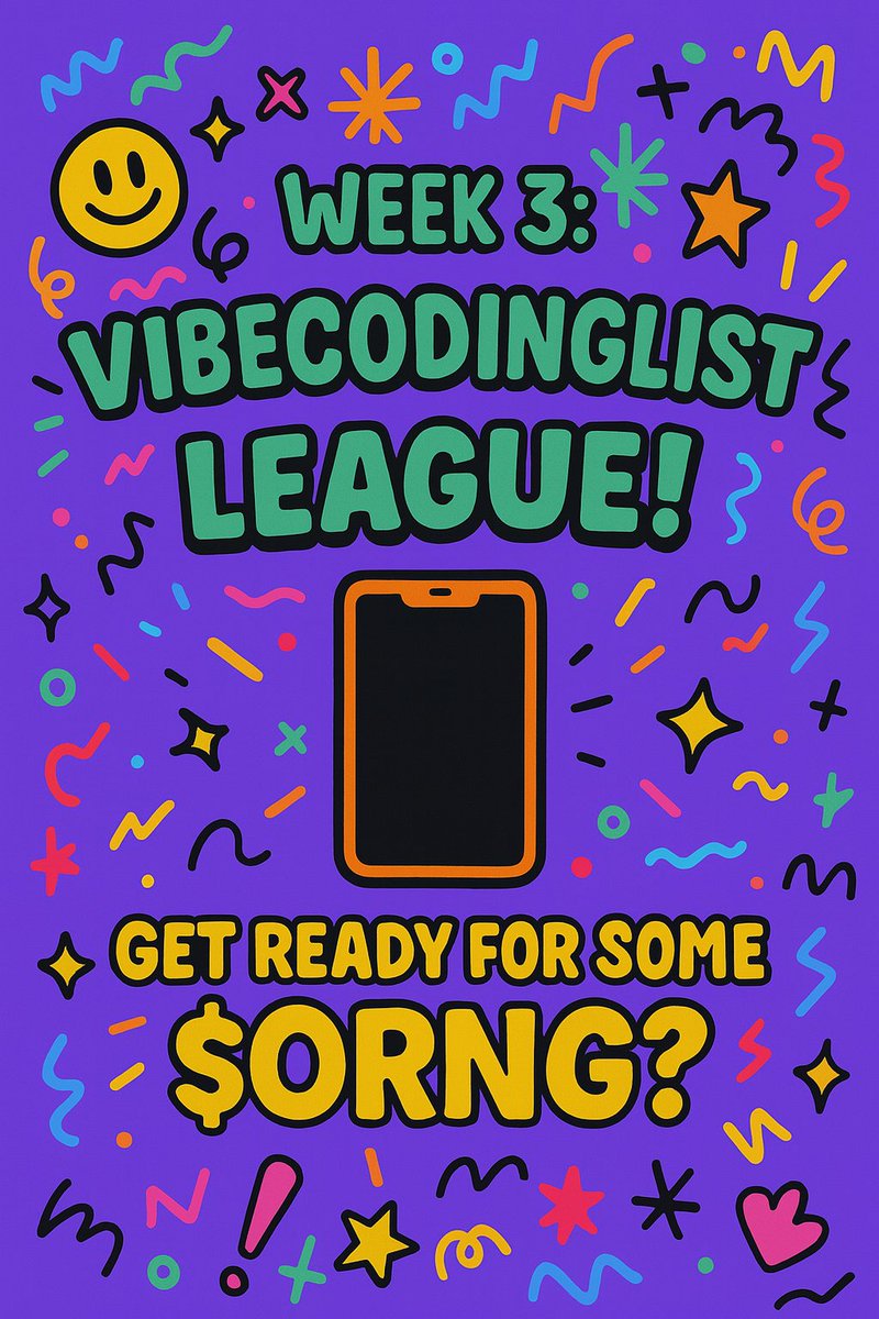 🍊WEEK 3 FOR THE VIBECODINGLIST LEAGUE with the <a href="/orange_web3/">Orange Web3</a> Community!

This week we will make sure the games are mobile friendly for everyone.

We will be playing <a href="/ruffrobot/">James</a>'s  Luminor 🥳

So make sure to save the date, 4th July (Fri), 1.30PM UTC!