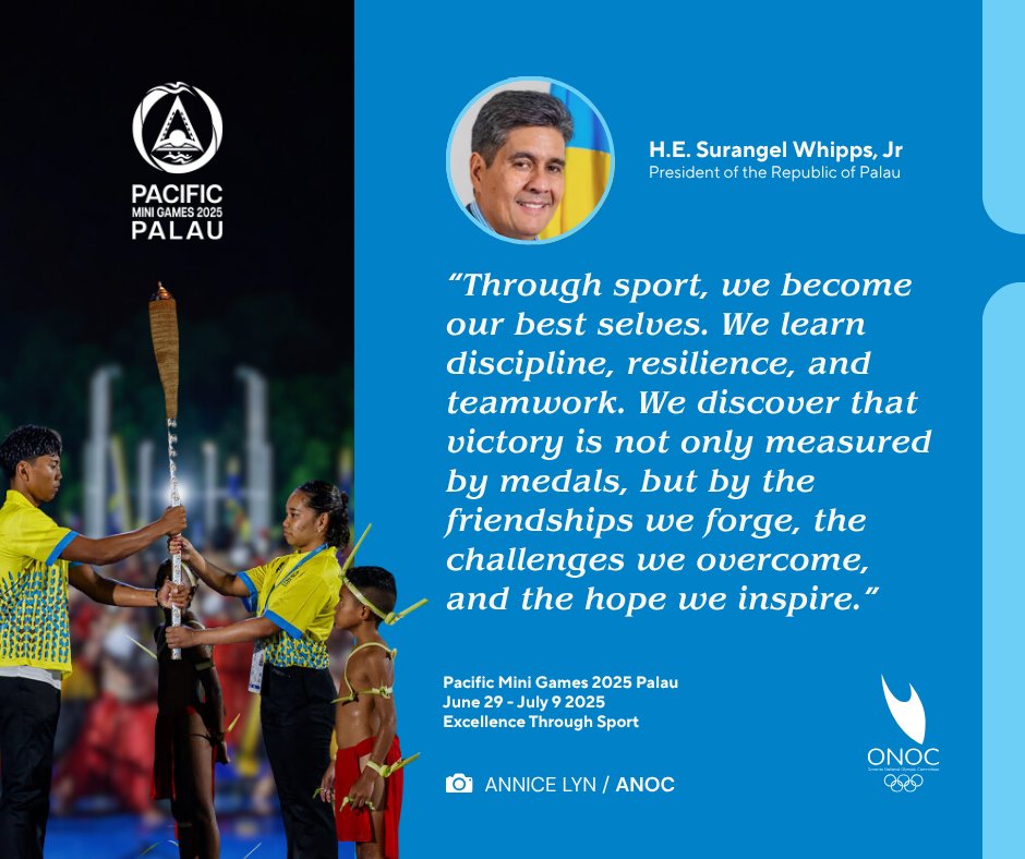 A powerful reminder from the President of the Republic of Palau H.E Surangel Whipps Jr at the Opening Ceremony of the Pacific Mini Games 2025 - a challenge to every athlete: these Games are about more than just medals.