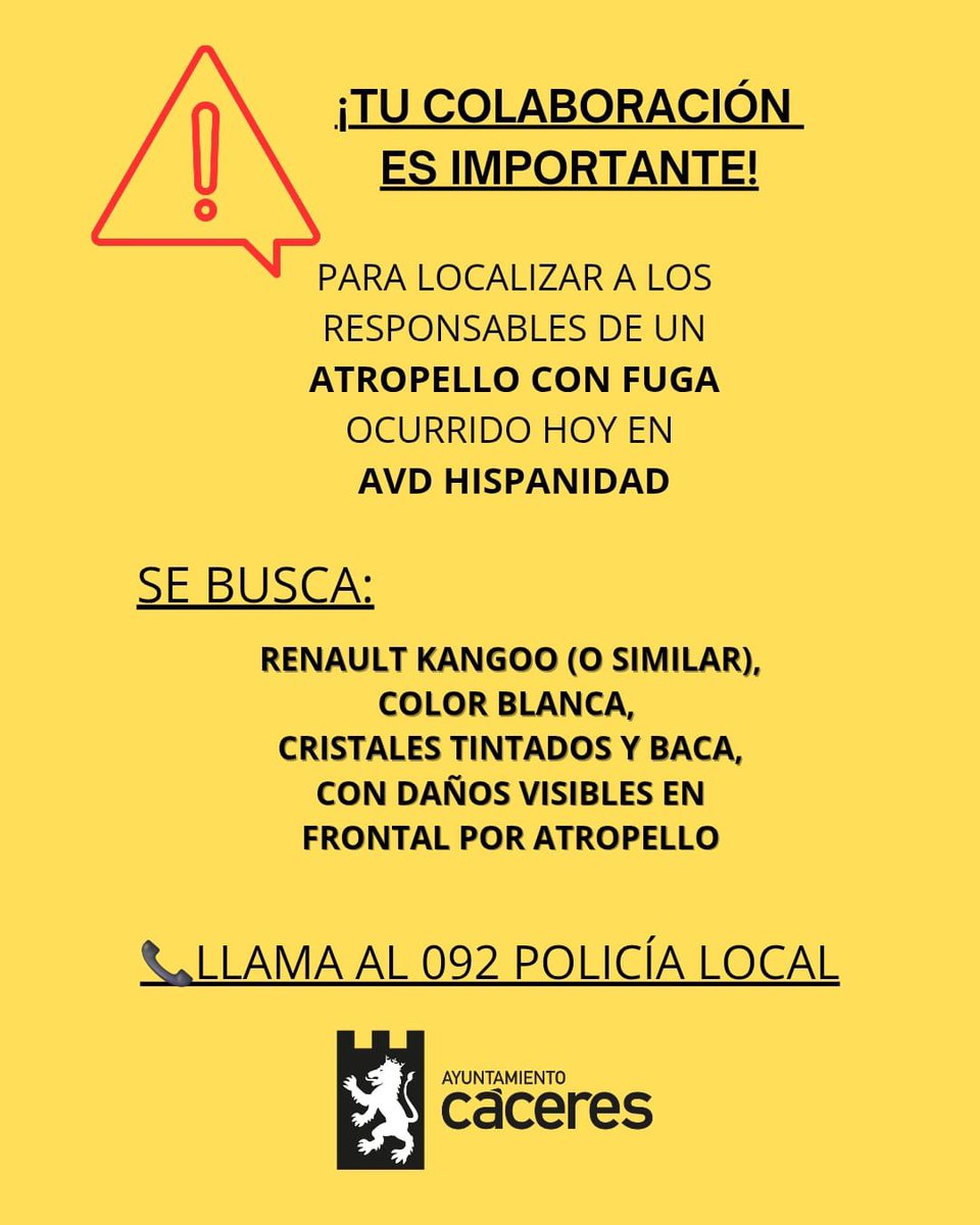 Policía Local pide colaboración ciudadana por atropello ocurrido este domingo 👇