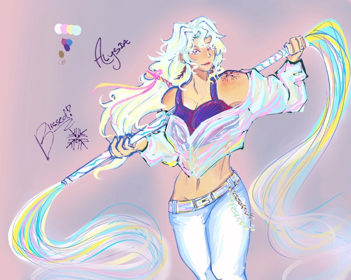 PastelliFox's tweet image. Here's my KPDH OC Alysia.
(It's a Concept Design, bear with me!)
Alto, Rapper + Backing Vocals
.
.
K-POP Group Name: Blissed
I tried to mix in a 2000s style with the transparent jacket and clear chains.
#KPOPDEMONHUNTERS #KPDH #KPDHOC