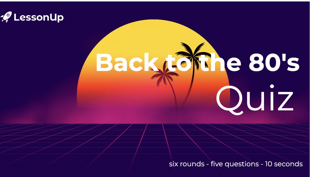 Step back into the vibrant 80s with LessonUp's 'Back to the 80's' quiz! Engage your students with six rounds covering music, film, fashion, technology, and more. 
Available in both English and Dutch.

English version: eu1.hubs.ly/H0kxQd30

Dutch version: