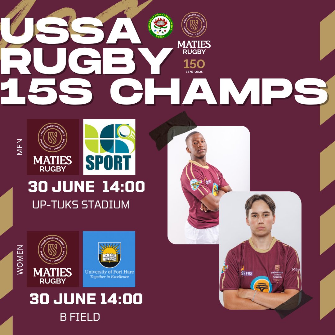 Maties Sport (@matiessport) on Twitter photo USSA Rugby Fixtures 🔥 
📍  UP‑Tuks June | 30 – July 4
🏆 Maties men chase a fourth straight title!
🏆 Maties Women’s rising strong after Varsity Cup gold!
🏉 Lets back the #MaroonMachine! 
Follow <a href="/MatiesSport/">Maties Sport</a> & <a href="/USSAstudent/">#TeamSA</a> for full time scores!
#matiessport #maroonmachine USSA Rugby Fixtures 🔥 
📍  UP‑Tuks June | 30 – July 4
🏆 Maties men chase a fourth straight title!
🏆 Maties Women’s rising strong after Varsity Cup gold!
🏉 Lets back the #MaroonMachine! 
Follow <a href="/MatiesSport/">Maties Sport</a> & <a href="/USSAstudent/">#TeamSA</a> for full time scores!
#matiessport #maroonmachine