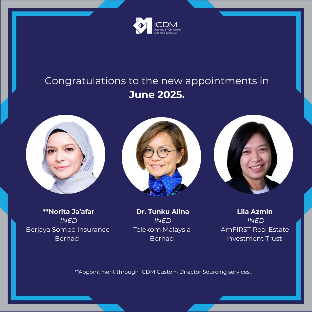 ICDMalaysia's tweet image. X
Congratulations to Norita Ja’afar, Dr. Tunku Alina, and Lila Azmin on your recent appointments. Your continued excellence reflects the calibre of leadership within the ICDM community. We look forward to witnessing the positive change you’ll drive in your new capacities.
 #ICDM