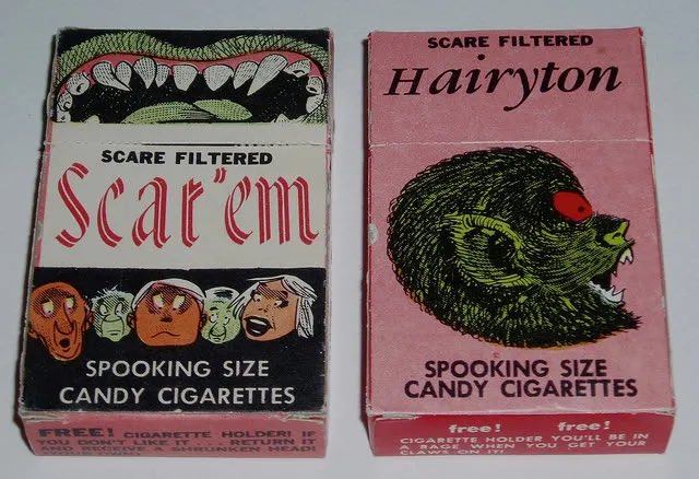 hauntorama's tweet image. Spooky “Halloween themed” candy cigarettes from Four Star Candy Company (1960s). 
#SpookyScarySunday #HorrorCommunity