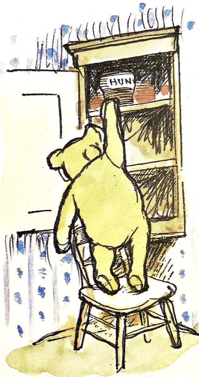 Pooh took a large lick. “Yes,” he said. “It is honey. And honey, I should say, right down to the bottom of the jar. Unless, of course, somebody put cheese in at the bottom for a joke. Perhaps I’d better go a LITTLE further… just in case Heffalumps don’t like cheese.” ~A.A.Milne