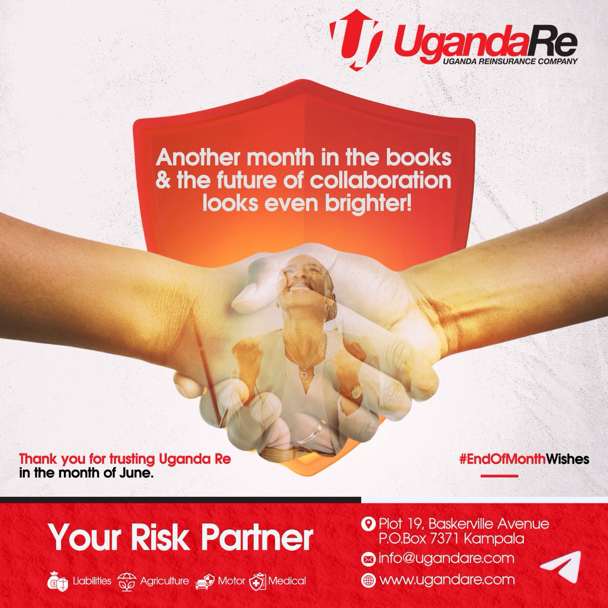 As we close out June, we want to extend our heartfelt thanks to all our partners, clients and stakeholders for your continued trust and support.

🤝 At Uganda Re, we remain committed to strengthening partnerships and delivering value across the region and beyond.