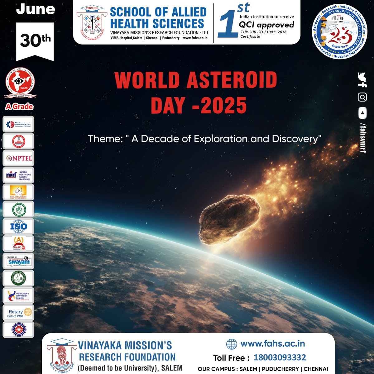 sahsvmrfsalem's tweet photo. Today is #WorldAsteroidDay! 🚀
A reminder of our place in the universe — and the importance of keeping watch on the skies. 🔭
Let’s learn, prepare, and stay curious. 🌌
#AsteroidDay #SpaceAwareness #NASA #CosmicWatch https://t.co/T87kToBHnl