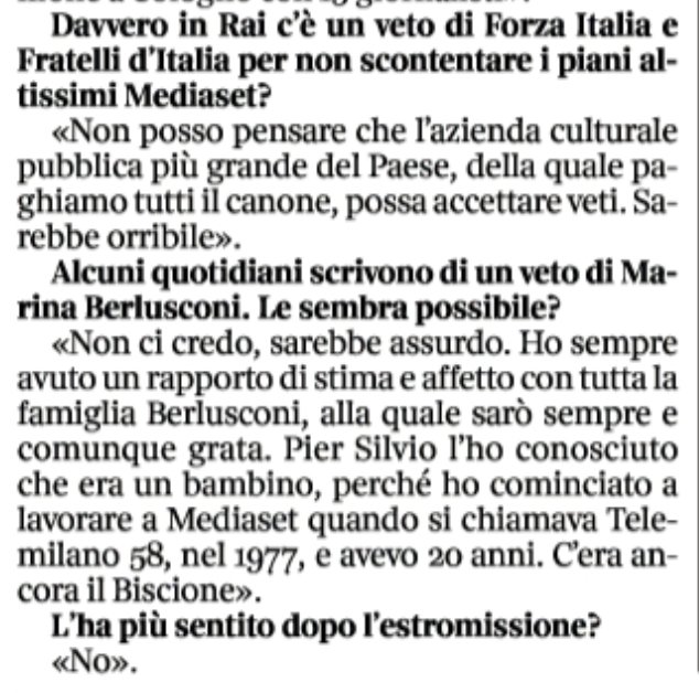 GalantoMassimo's tweet image. Barbara d&apos;Urso torna a parlare, stavolta dicendo cose (non tutte, ma almeno qualcosa). Dal Corriere della Sera.