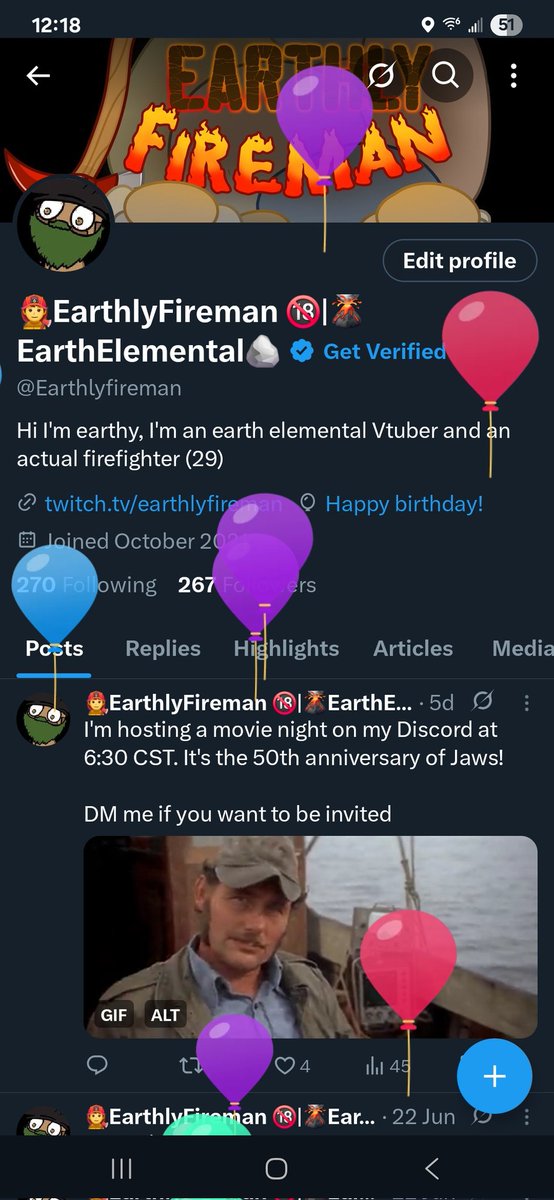 Earthlyfireman's tweet photo. The balloons are attacking my joints! https://t.co/qJt1Z0pkmT