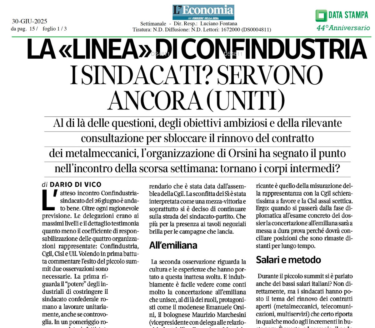 Corpi intermedi e tavoli di contrattazione: tornare a fare il proprio mestiere per ritrovare la via del protagonismo che hanno perduto (#DiVico <a href="/Corriere/">Corriere della Sera</a> #daLeggere)