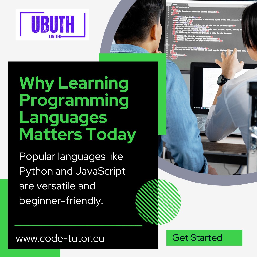 ubuthlimited's tweet image. Programming languages are the foundation of the digital world. Knowing them helps you automate tasks, analyze data, build websites, or even create apps. #TechEducation #CodeLearning
