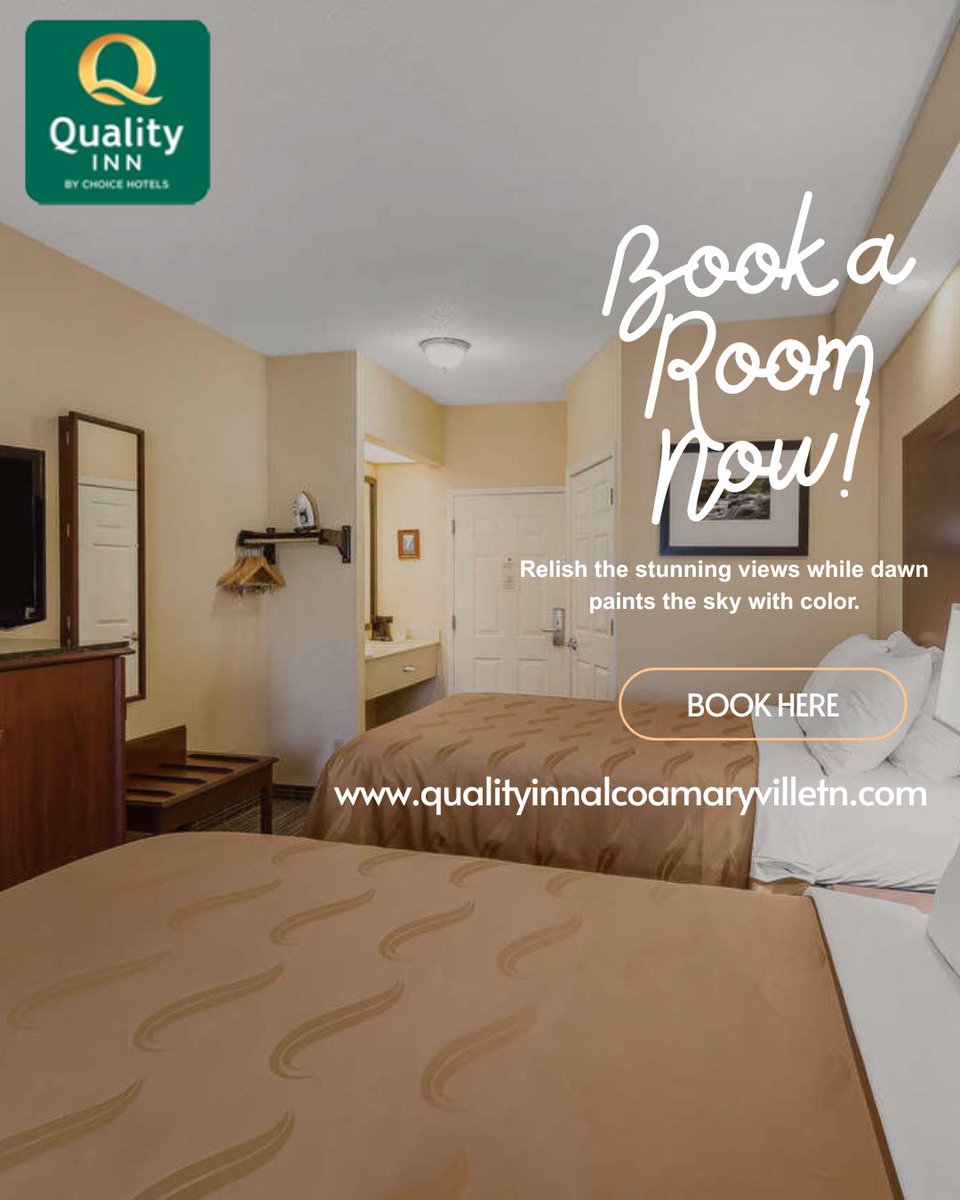 qualityinnalcoa's tweet photo. Wake up to stunning views and comfort like no other! 🌅✨ Book your perfect stay today.
Visit : https://t.co/lmX4gxAyHU
🛏️ #QualityInn #MorningViews #StayWithUs #ComfortableStay #BookNow #TennesseeTravel #RelaxInStyle #TravelWithEase #ExploreAlcoa https://t.co/yoY2iIOgZ8