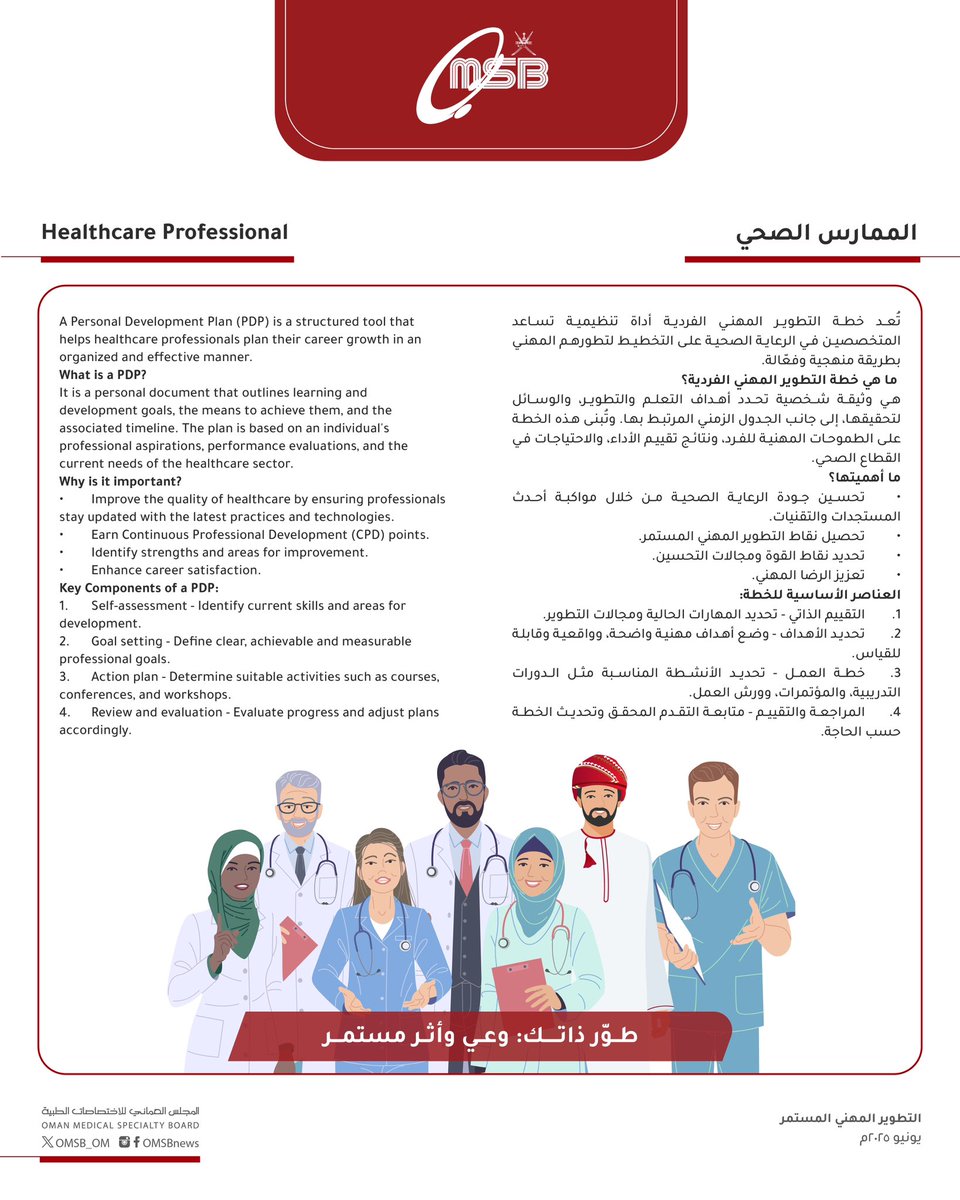الممارس الصحي..
خطة التطوير المهني الفردية أداة تنظيمية تساعد المتخصصين في الرعاية الصحية على التخطيط لتطورهم المهني بطريقة منهجية وفعّالة.

#التطوير_المهني_المستمر
#CPD