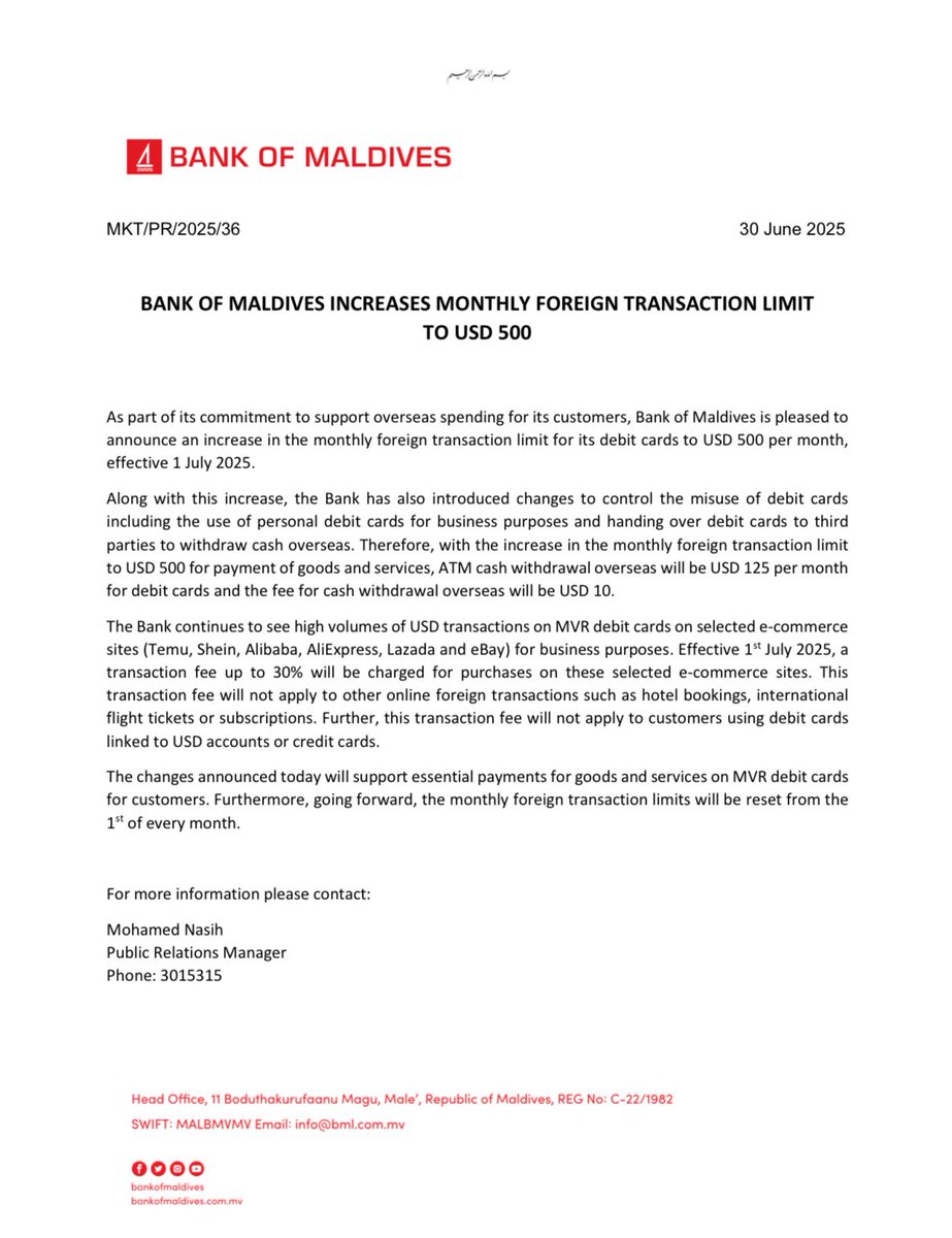 xahidcreator's tweet image. Before you start hating on BML, just know this:

There are people who collect a bunch of debit cards, fly abroad, take out $30,000 at a rate of (16 to 17 MVR), then come back and sell it for 19 plus. Their trip is fully paid for and they still make a big profit every month.…