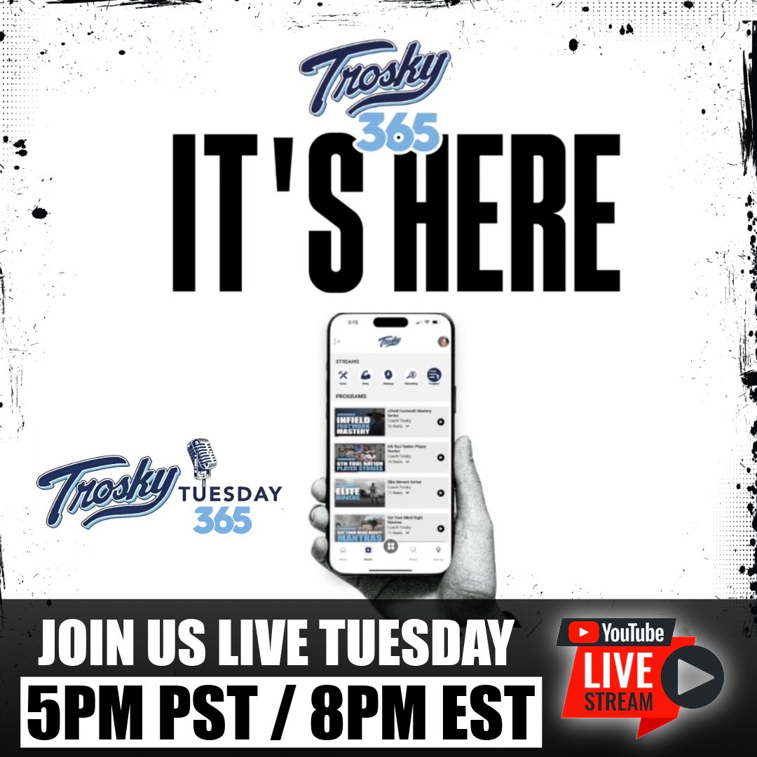troskyacademy's tweet image. 🚨 Special Live Event
⚾ Trosky Tuesday 365
📅 July 1st | 🕔 5 PM PT / 8 PM ET
Reps That Grow Your Game — 8 Ways to Elevate Your Play:
1️⃣ Control thinking & behavior on the field
2️⃣ Turn struggles into learning wins
3️⃣ Use focal points to crush anxiety
4️⃣ Lock in on every…