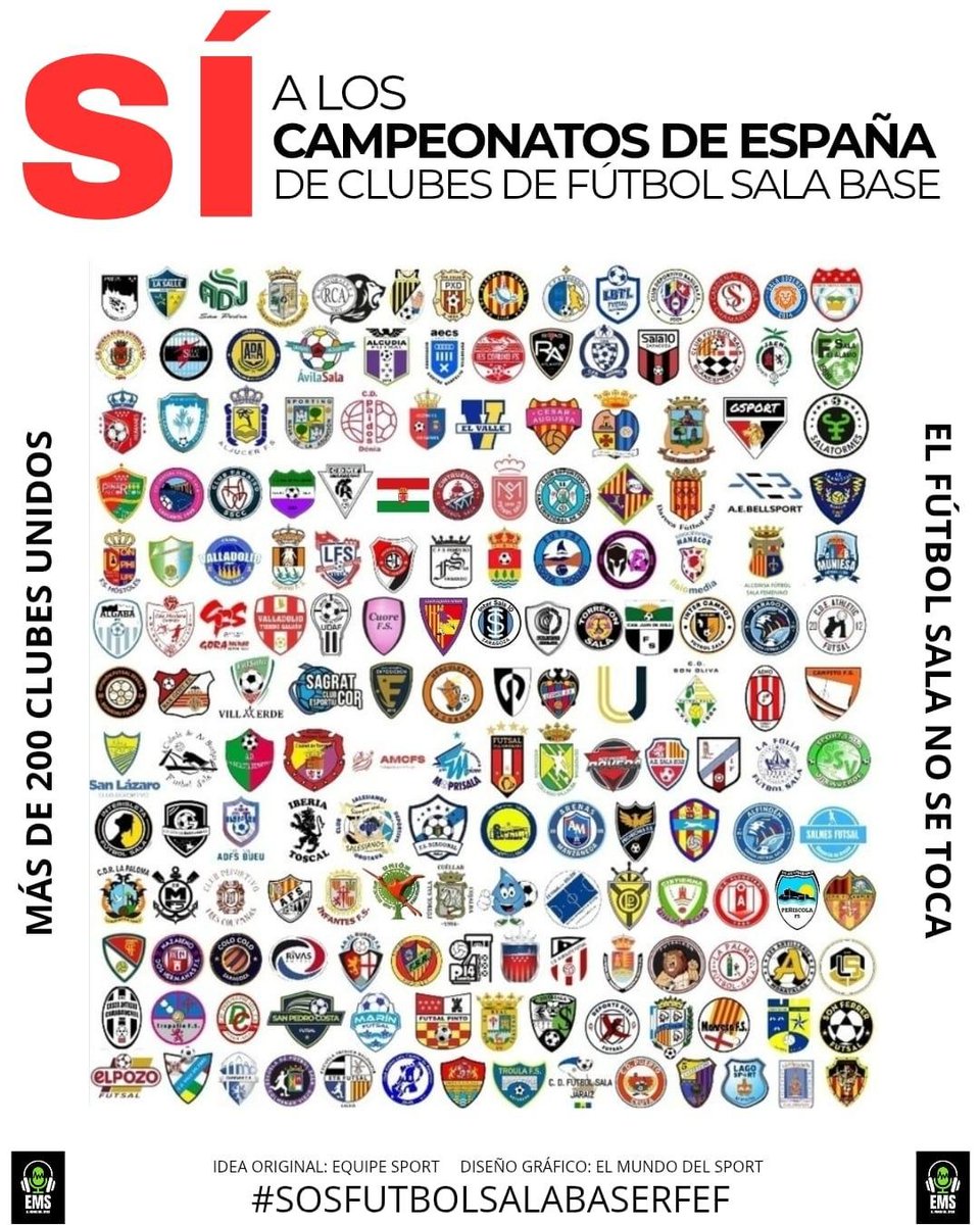 🚩 SÍ A LOS CAMPEONATOS DE ESPAÑA DE CLUBES DE FÚTBOL SALA BASE
🚩 El Fútbol Sala NO se toca
🚩 Responsables: Presidentes Territoriales y <a href="/rfef/">RFEF</a>

Nuestra base merece respeto.

<a href="/rfef/">RFEF</a> <a href="/FutSalRFEF/">Futsal RFEF</a>  <a href="/ffrm_es/">FFRM</a> @ffm_oficial

#SOSFUTSALBASE
#SICAMPEONATOSDEESPAÑA
#CLUBESBASEFUTSAL
