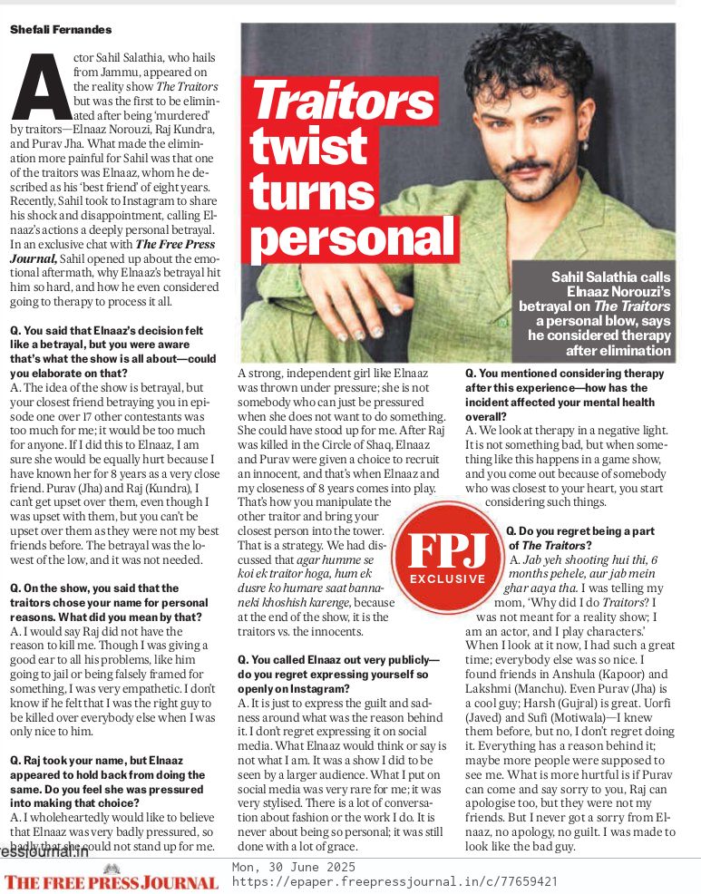 fpjindia's tweet photo. 'Never Got Apology, Was Made To Look Like Bad Guy': #SahilSalathia On Being Affected By #ElnaazNorouzi Eliminating Him On #TheTraitors (EXCLUSIVE)

✍️: @f_shefali https://t.co/92dbesNU5W