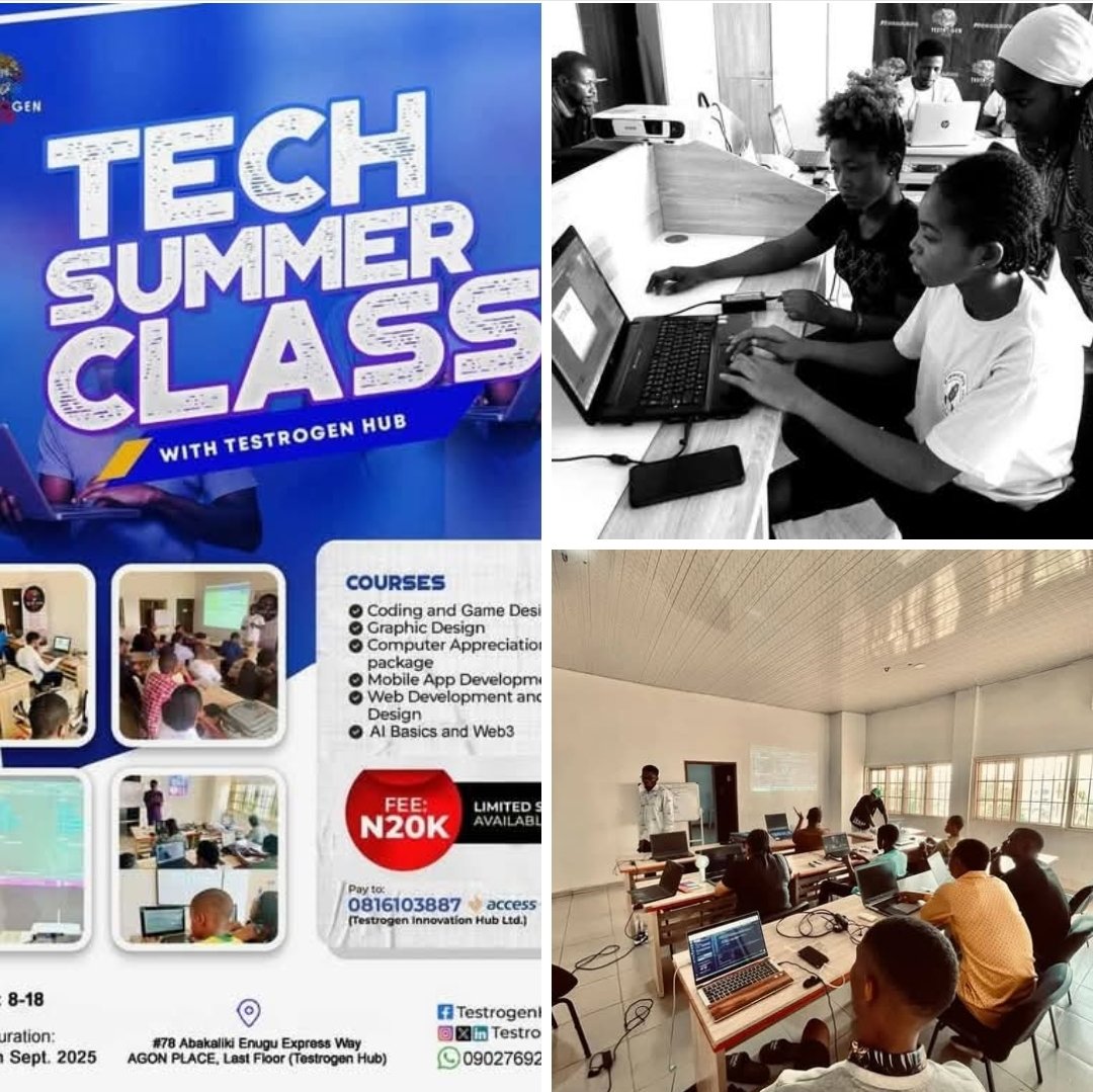 donlaz4u's tweet photo. Turn your kids and teens screen time to Code time with our 4 week intensive Tech Summer Lesson🔥.
Reach out to @TestrogenHub via Whatsapp, 09027692759.
#TechSummerCamp
#technology
#TechSolutions
#DigitalTransformation
#thinksolutions https://t.co/tJWtLuacpY