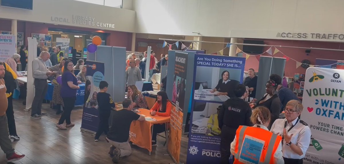 Over 200 people attended the Trafford Volunteer Fair, kicking off Volunteers’ Week on Monday 2nd June.

The Fair was opened by the Mayor of Trafford and attracted over 30 organisations to exhibit at Sale Library.

Visitors praised the range of opportunities and the atmosphere.