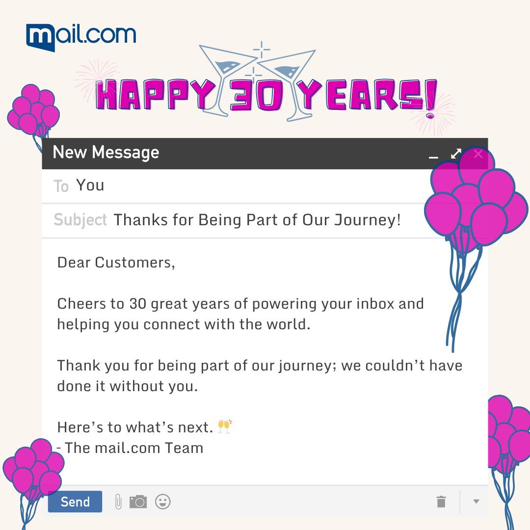 🎉 We’re 30! 🥳 For three amazing decades, we’ve been helping you connect 💌, communicate, and grow one email at a time. Thank you for being part of our journey, and here’s to the next chapter! 🙏