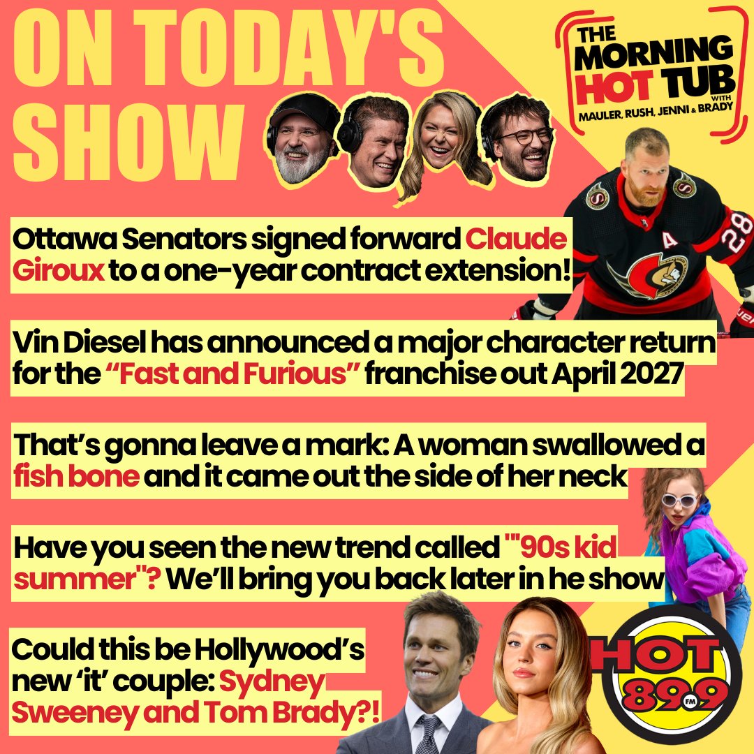 HAAAAPPY MONDAY! Also, a Monday followed by CANADA DAY?! Best Monday EVER!! Let's have some fun this morning. The Morning Hot Tub is on right NOW! Listening from home? Ask your smart speaker to play Hot 89.9!

High of 30, chance of showers #Ottawa #OttNews