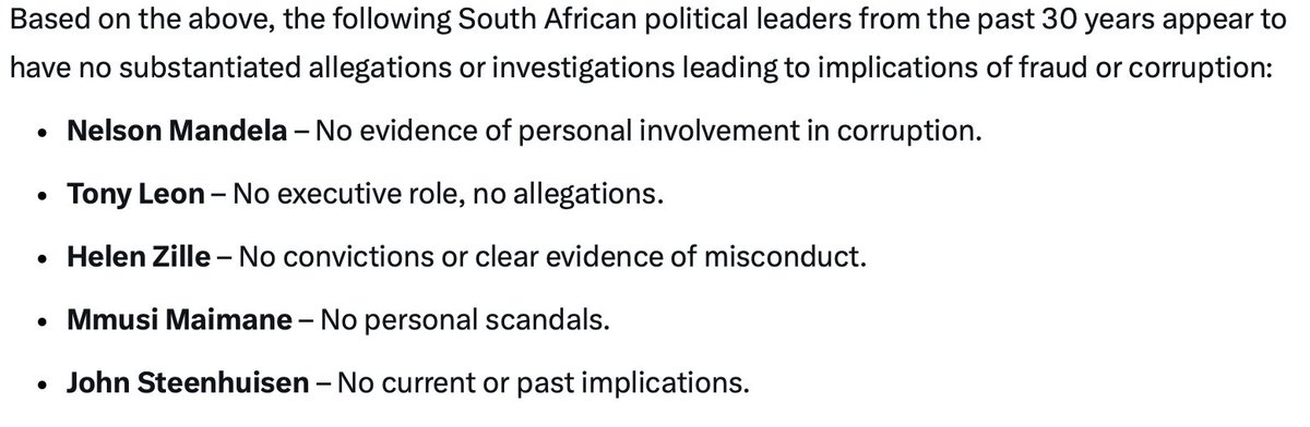 lyonleblanc's tweet image. I did a little exercise and researched political leaders over the past 30 years. Below is a summary of those who have not been implicated in some sort of fraud or corruption. Fascinating...