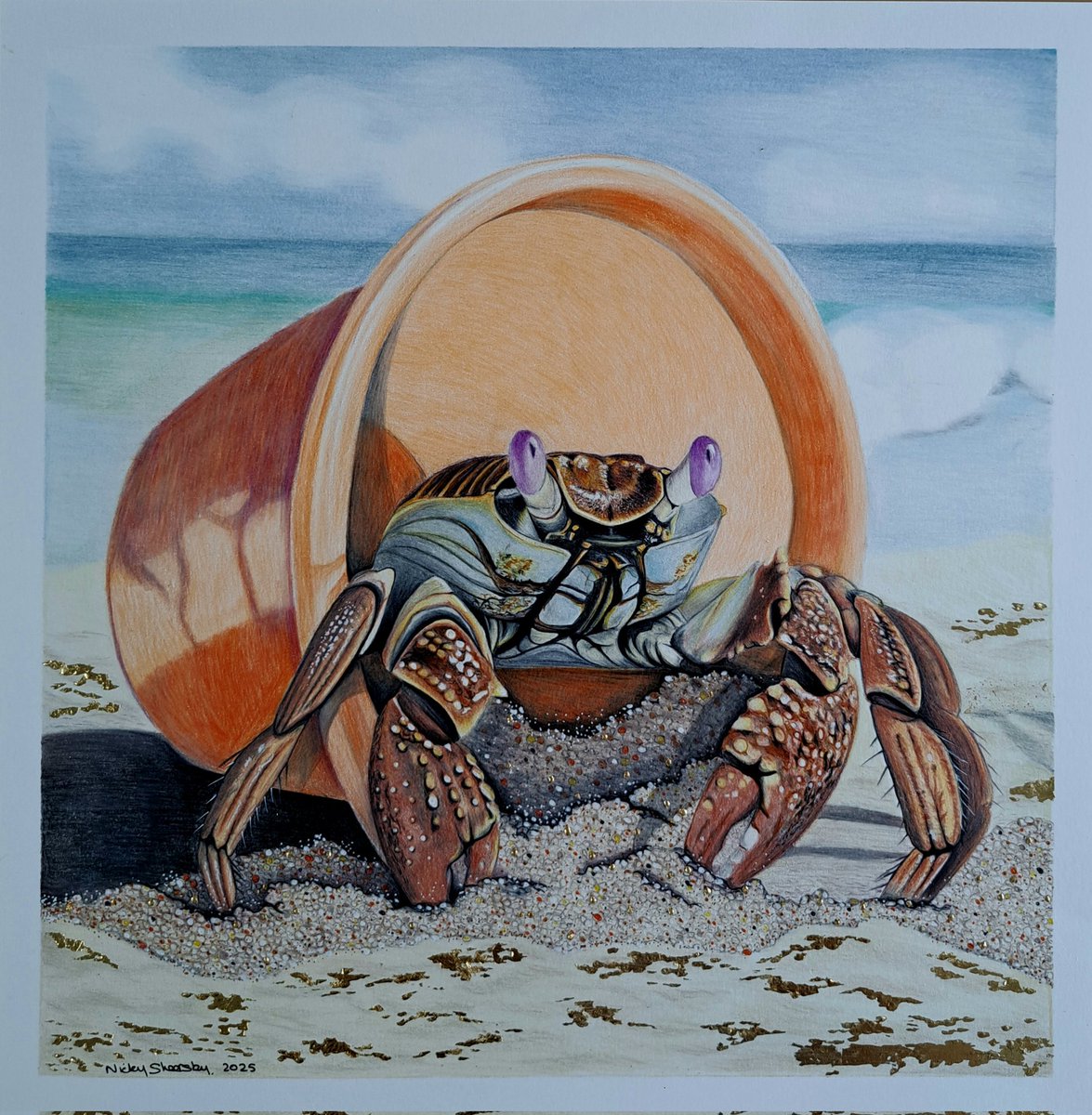 I do enjoy working with coloured pencils, but I'm being drawn back to oils and acrylic painting. I'm still finding my 'style'. Anyway, another cute crab done and ready for framing. Onto the next project now 😁