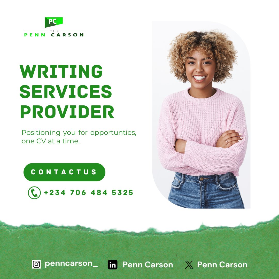 pcwritinghub's tweet photo. Ready to land your dream job? 

We help you stand out with professionally crafted CVs and writing services tailored to your career goals.

Let’s position you for the opportunities you deserve.

DM us to get started! 💚

#CVWriting #CareerGrowth #WritingServices #PennCarson #Jobs https://t.co/cx4tnUloRT