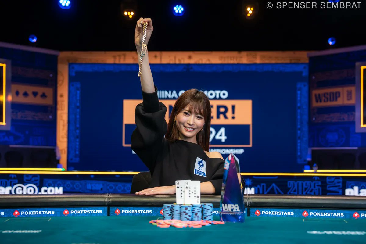 Pokerlabjp's tweet photo. 【#WSOP2025】
Shiina Okamotoさんが日本人初の2本目ブレスレットを獲得！
$1,000 Ladies Championshipを2年連続優勝という快挙。

2023年 準優勝
2024年 初優勝
2025年 連覇

3年連続ファイナル＆ヘッズアップ、そして連覇。
もはや“WSOPの顔”と呼ぶにふさわしい存在です。

おめでとうございます🎉 https://t.co/8dKkC9kuMu