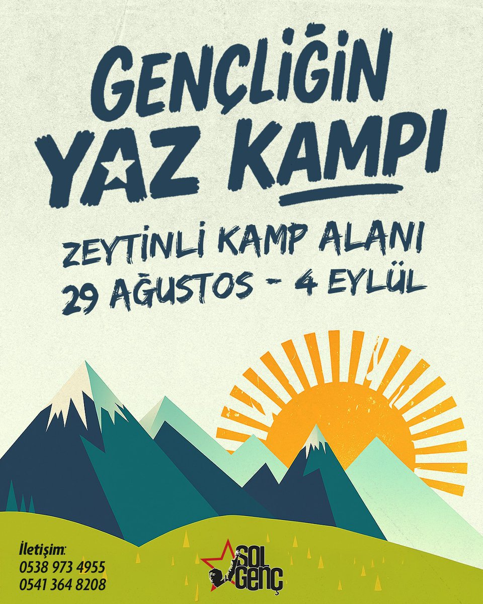 ⭐️ Hazırsanız başlıyoruz:
Gençliğin Yaz Kampı!

🏕 Gençliğin kampına ortak ol, hayallerimize giden yolun rotasını birlikte çizelim!

📍 29 Ağustos - 4 Eylül tarihlerinde, Zeytinli'de, #GençliğinYazKampı'nda buluşuyoruz!