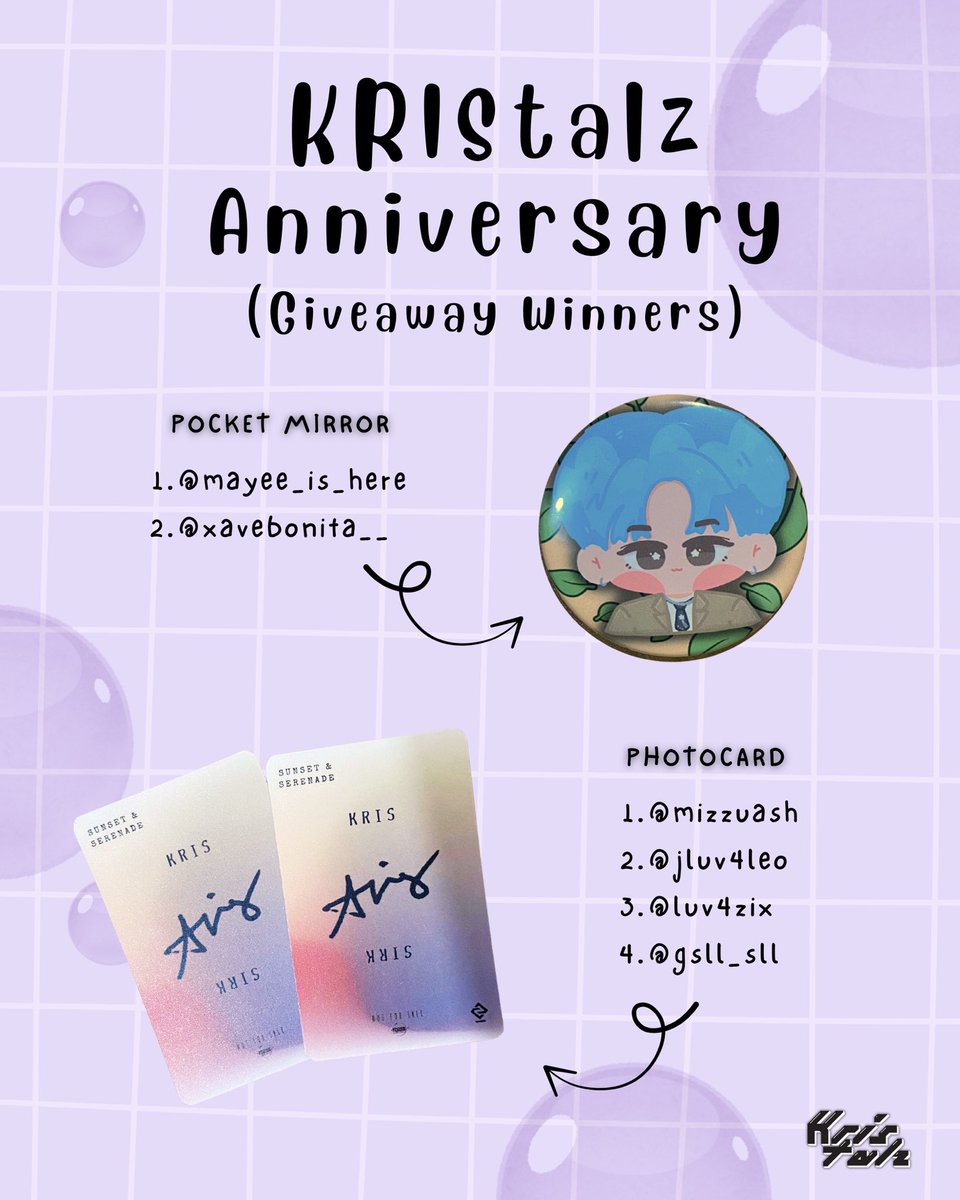 Because one winner just wasn’t enough...
🎁 Congratulations to the other winners ✨

Please refer to the list below.

Thank you for joining and supporting our first anniversary — here's to more moments with Kris! 💎

One KRIStacular Year
#GenZix_Kris #GenZix #1YearWithKris